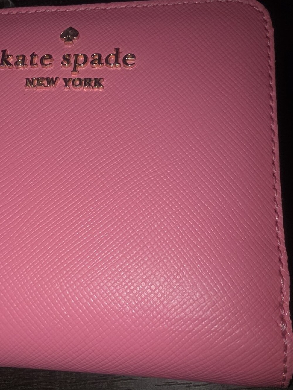 kate spade Pink Saffiano Compact Bifold Zip Around Wallet with Gold Logo - Picture 6 of 6